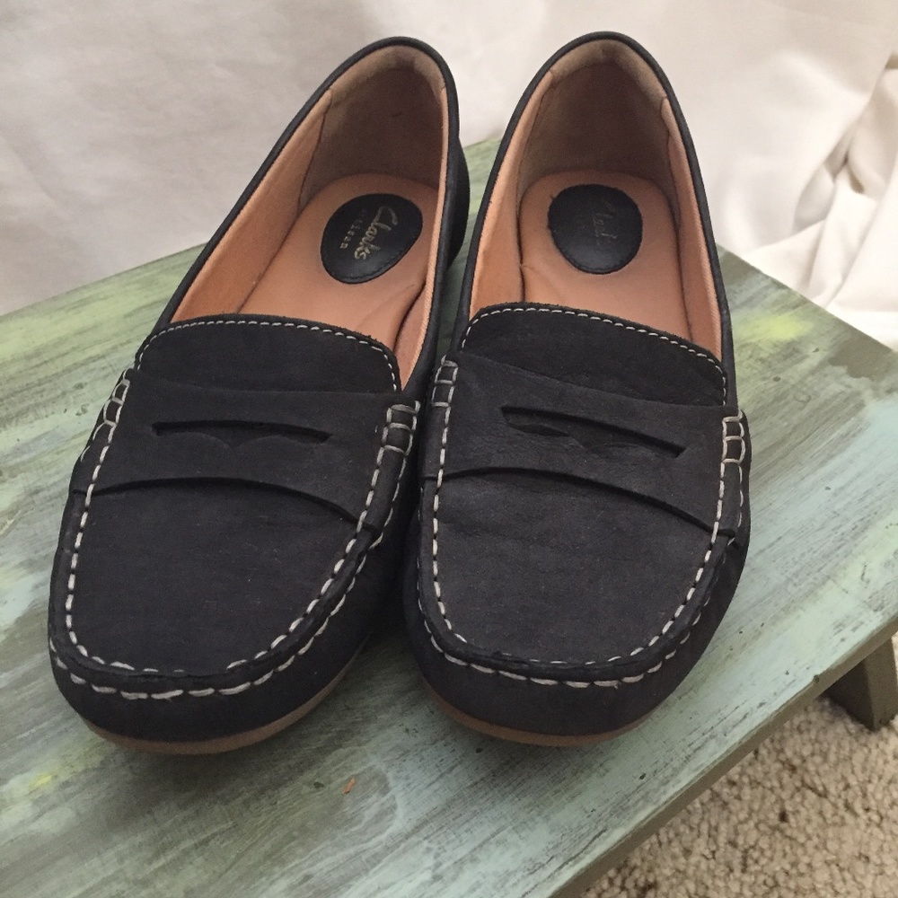 Clarks Black Suede Loafers